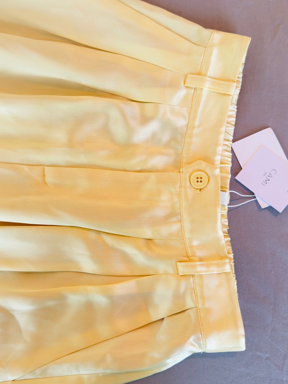 CAMI NYC Davina Sunlight Pale Yellow Wide Leg Satin Trousers Flowy & Silky Pants - Picture 10 of 16